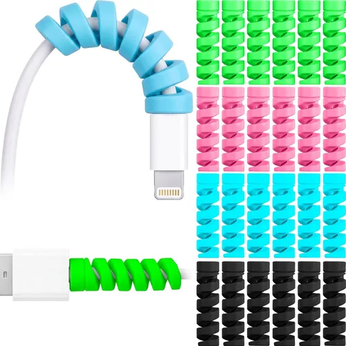 Vista 9 de Jetec - Protector de cable USB en espiral (24 unidades), color negro Phone Charging Cord End Saver, Prevents Cable Fraying Breakage, Soft Silicone