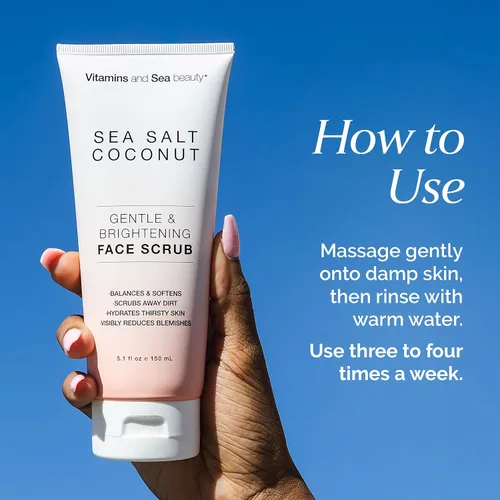 Vista 4 de Exfoliante facial suave e iluminador con sal marina y coco – Exfolia, hidrata y reduce imperfecciones – Limpiador facial equilibrante para todo tipo