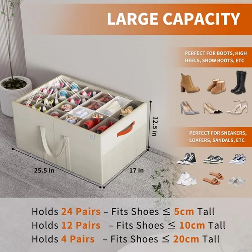 Vista 2 de Aokeyee Paquete de 2 organizadores de zapatos para armario, caja grande de almacenamiento de zapatos con capacidad para hasta 48 pares, organizador