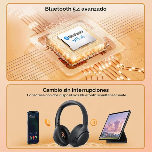 Vista 7 de QCY H3 ANC Auriculares Bluetooth sobre la oreja Cancelación activa de ruido, sonido de audio de alta resolución, conexión multipunto, reproducción