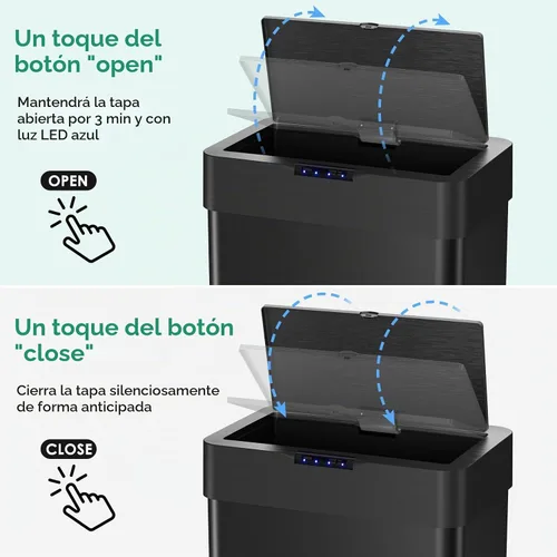 Vista 4 de Arlopu Cubo de basura automático, cubo de basura de acero inoxidable con sensor de movimiento, cubo de basura inteligente sin contacto, con tapa