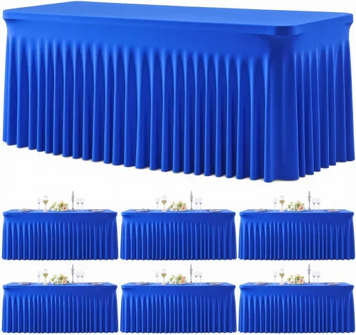 Vista 34 de Paquete de 2 manteles color azul bebé para mesas rectangulares de 6 pies, mantel ajustable de elastano, fundas de mesa elásticas de 6 pies, manteles