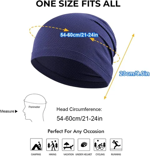 Vista 3 de WTACTFUL Paquete de 2 gorras para correr, gorras de calavera transpirables a la moda, gorro holgado para bicicleta, ciclismo, deportes, para hombres