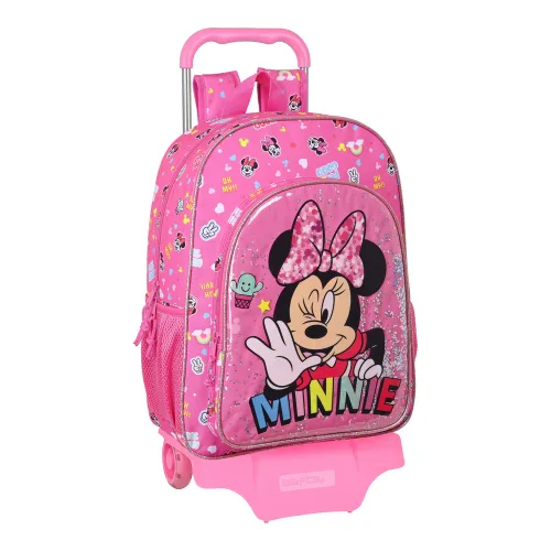 Vista 2 de Mochila Escolar con Ruedas Minnie Mouse Lucky Rosa 33 x 42 x 14 cm