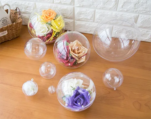 Vista 5 de AOMGD Juego de 25 50 adornos rellenos de plástico transparente de Navidad, molde de bomba de baño, bolas de plástico acrílico transparente