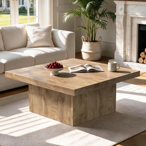 Vista 10 de Mesa de centro cuadrada, mesa de madera para sala de estar, mesa central con una mesa grande, 35.4 x 35.4 pulgadas, para espacios pequeños