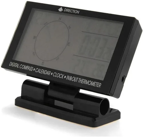 Vista 3 de Termómetro digital para coche negro con retroiluminación azul brújula reloj con LCD grande 3.9 pulgadas