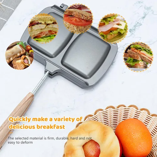 Vista 5 de Sartén de doble cara para sándwiches y parrilla, antiadherente, sartén abatible para panqueques de desayuno, mango extraíble (estilo 2)