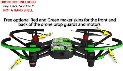 Vista 3 de Paquete de 2 calcomanías de piel para DJI Ryze Tello Drone Checker Skull Splatter Green Drone no incluido