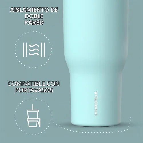 Vista 3 de Hydrapeak Voyager Vaso de 40 oz con Asa y Tapa con Pajita Botella de Agua Reutilizable de Acero Inoxidable Taza de Viaje Compatible con Portavasos