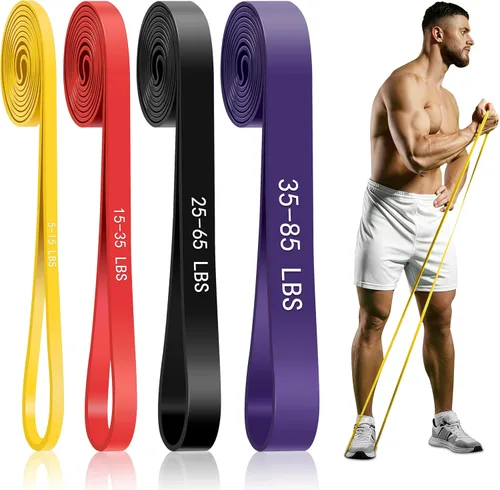 Vista 8 de Bandas de resistencia para entrenamiento, bandas de asistencia de 4 niveles, bandas de ejercicio para mujeres y hombres, bandas de entrenamiento