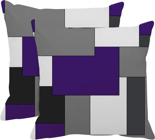 Vista 13 de Emvency Juego de 2 fundas de almohada geométricas marrones, color negro, gris, blanco, pintura abstracta a cuadros, funda de almohada decorativa