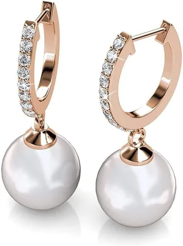 Vista 8 de Cate & Chloe Daphne - Aretes colgantes de oro blanco de 18 quilates con cristales y perlas, aretes colgantes de plata para mujer