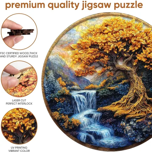 Vista 6 de Qiuenisray Rompecabezas de Madera para Adultos, Rompecabezas de Cascada del Río del Árbol de la Vida 200 Piezas, Rompecabezas de Forma Única