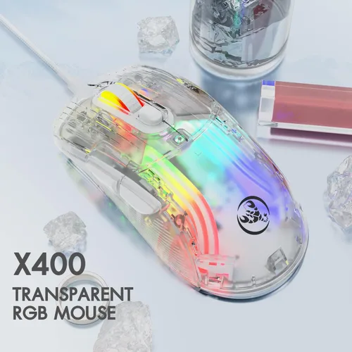 Vista 3 de HXSJ Mouse para juegos X400 con cable, 1,2800 DPI, alta precisión, Chroma 3D RGB Lighting Computer Mouse USB 6 botones de programación macro
