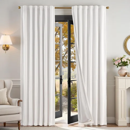 Vista 119 de Lazzzy Cortinas opacas de terciopelo beige de 84 pulgadas de largo con aislamiento térmico para oscurecer la habitación, cortinas forradas de lujo