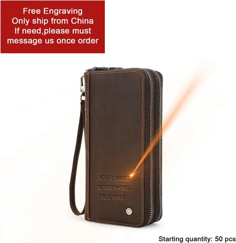 Vista 6 de Bolso de embrague de los hombres, carteras de los hombres, cartera para los hombres, billetera de cuero genuino de gran capacidad del teléfono