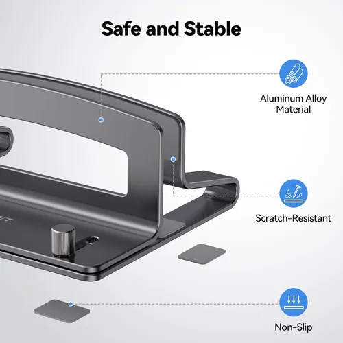 Vista 10 de TECKNET Soporte vertical para laptop, soporte ajustable de aluminio para laptop (hasta 17.3 pulgadas), soporte vertical que ahorra espacio
