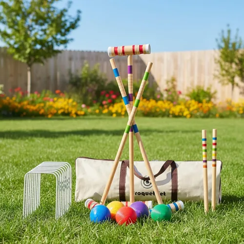 Vista 7 de Juego de croquet para adultos de 28 pulgadas con mazos de madera, bolas de colores, bolsa de transporte resistente para adultos y niños, perfecto