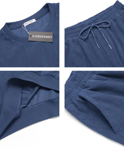 Vista 5 de COOFANDY Conjunto deportivo de 2 piezas para hombre, sudadera de manga larga, sin botones, para deportes, casual, fitness, trotar