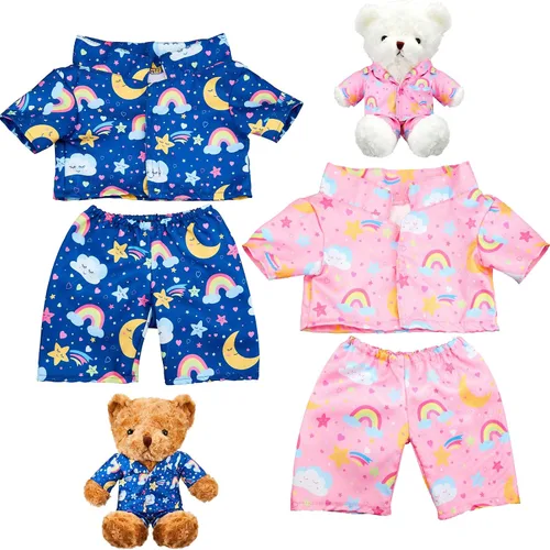 Vista 10 de Civaner Paquete de 2 Ropa de Oso Azul y Rosa, Se Adapta a la Mayoría de Osos de Peluche de 12-16 Pulgadas, Pijamas de Animales de Peluche, Juguetes