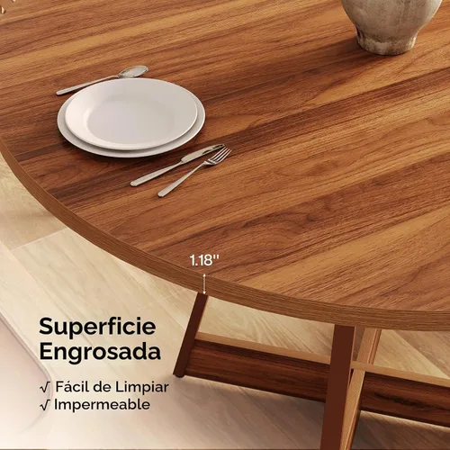 Vista 5 de LITTLE TREE Mesa de comedor redonda de 39 pulgadas para 2-4, mesa de cocina circular de granja para comedor, mesa de comedor de madera con pedestal
