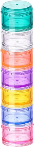 Vista 10 de Organizador de píldoras apilable, estuche de píldoras de viaje de 7 días, pastillero para bolsillo, contenedor portátil de vitaminas y medicamentos