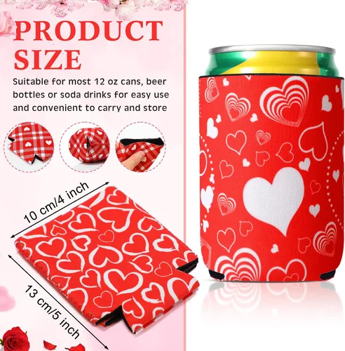 Vista 2 de Zhehao 24 fundas enfriadoras de latas de neopreno de 12 onzas para el día de San Valentín, con aislamiento de labios, colorido y divertido enfriador