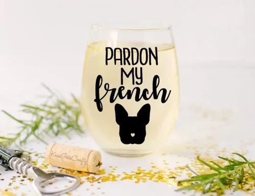 Vista 2 de Pardon My French - Regalo para los amantes del bulldog francés Frenchie Bull Dog - Copa de vino sin tallo prémium de 21 onzas