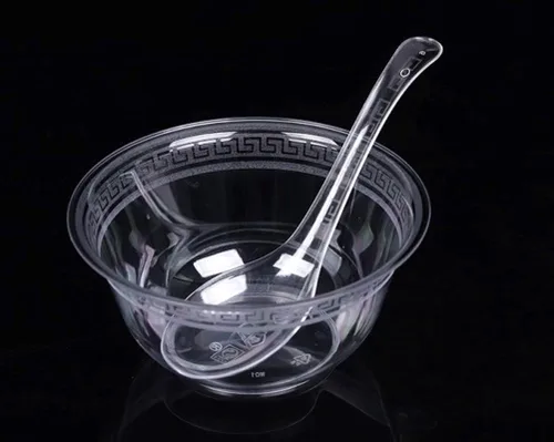 Vista 7 de 50 cucharas de sopa asiáticas desechables de plástico transparente – Cucharas de degustación y platos delanteros, cubiertos de plástico
