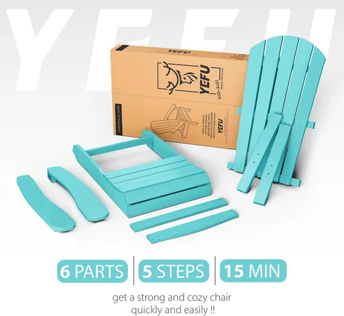 Vista 8 de YEFU Silla Adirondack de plástico resistente a la intemperie, sillas de patio con instalación fácil en 5 pasos, se ve exactamente como madera real