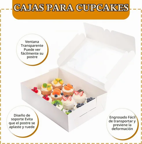 Vista 5 de YunKo Paquete de 15 cajas para magdalenas, 12 recipientes para cupcakes con ventana, cajas blancas de panadería para magdalenas, postres, fiestas