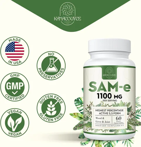 Vista 7 de 1100mg SAM-e (S-Adenosil-L-Metionina), SAM e Suplemento para el estado de ánimo, articulaciones e hígado, la concentración más alta de S activa