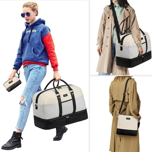 Vista 198 de IBFUN Bolsas de fin de semana para mujer, bolsa grande de lona para viaje, bolsa de viaje con compartimento para zapatos, 21 pulgadas, juego de 3