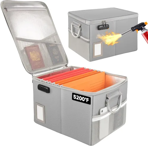 Vista 7 de TOMKID Archivador ignífugo con cerradura, organizador de documentos ignífugo, caja de archivos plegable, archivador con asa para certificaciones