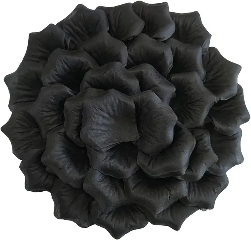 Vista 28 de ATFL Pétalos de rosa negros de 0.9 libras, 5000 pétalos de flores falsas negras para bodas, pétalos de flores para noche romántica para él, pétalos
