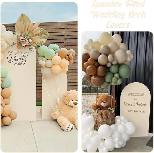 Vista 6 de Juego de 3 fundas de elastano ajustables para arco de boda, color beige, cubierta de fondo para arco de Chiara, parte superior redonda, para boda