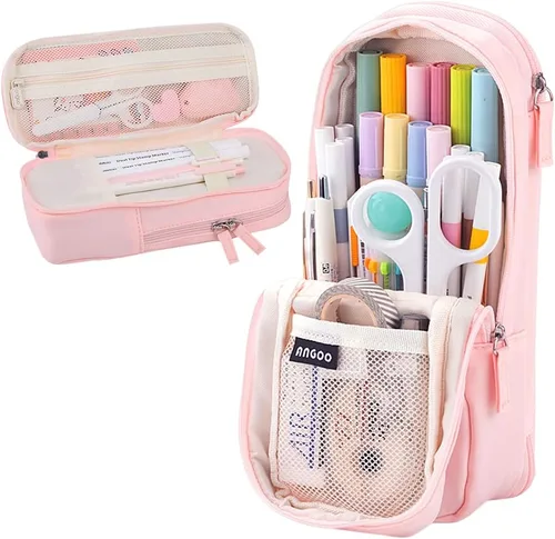 Vista 8 de iSuperb Estuche para lápices de pie, 2 compartimentos, estuche magnético para teléfono celular, soporte para bolígrafo, bolsa de teléfono de gran