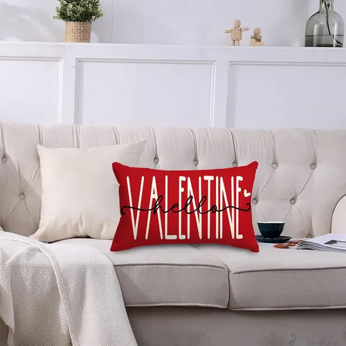 Vista 7 de 2 fundas de almohada rectangulares para el día de San Valentín, diseño de corazón rojo, 12 x 20 pulgadas, romántico, para sofá, hogar, oficina