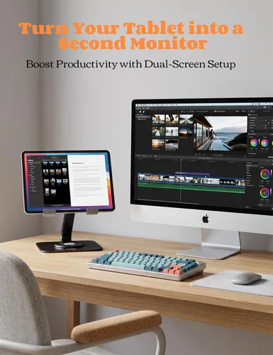 Vista 7 de Aoviho Soporte ajustable para tablet iPad – Soporte de escritorio de aluminio giratorio de 360°, soporte plegable y estable para iPad Pro 12.9/11