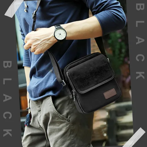 Vista 2 de Bolso cruzado pequeño para hombre, bolso de hombro de lona tipo mensajero, bolso cruzado para hombre, bolsas laterales sobre el hombro