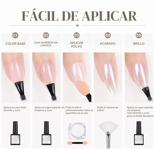 Vista 10 de Polvo de uñas de cromo perla blanca para uñas de gel