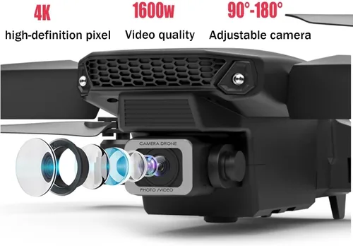 Vista 6 de E88 WIFI FPV Dron, Quadcopter con gran angular HD 4K Cámara de retención de altura RC plegable Quadcopter Drones UAV, negro