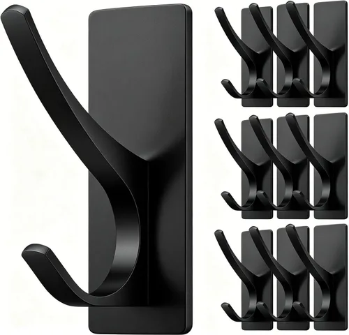 Vista 7 de Ganchos autoadhesivos para toallas: extra fuertes de 13 libras, gancho inoxidable para colgar lufa, toallas, abrigo, bata de baño, ducha, negro