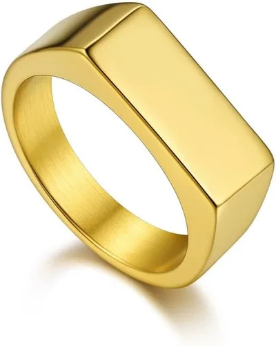 Vista 13 de Bandmax Anillos de sello para hombre, acero inoxidable, chapado en oro de 14 quilates, negro, minimalista, simple, anillo para hombres y mujeres