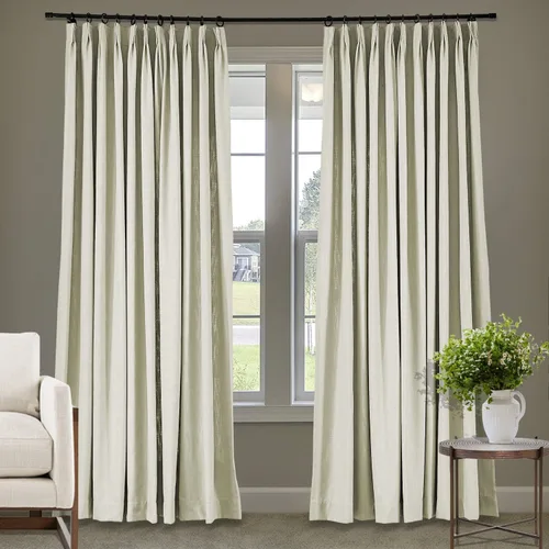Vista 13 de Frelement Cortinas plisadas de lino de algodón de 100 pulgadas de ancho y 102 pulgadas de largo, cortinas con reducción de ruido para sala