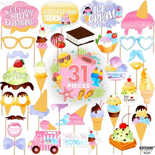 Vista 2 de KatchOn, Accesorios para cabina de fotos de helados – Paquete de 31 Accesorios de fotos de helados para decoraciones de fiesta de helado