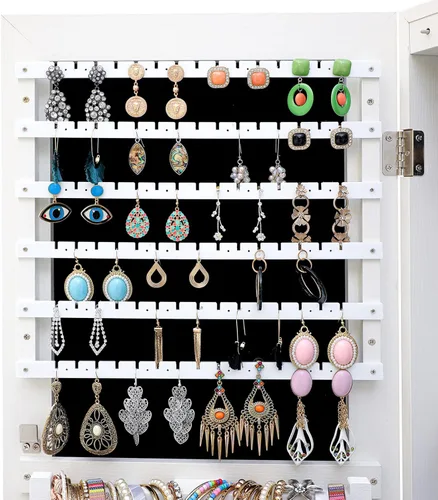 Vista 4 de Gabinete organizador de joyas espejo de cuerpo entero con 6 LED con cerradura para montar en paredpuerta y almacenamiento de armario de joyería