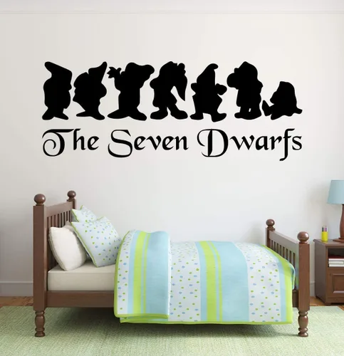 Vista 2 de Decoración de pared blanca como la nieve – Seven Dwarfs Doc Happy Dopey Grumpy Bashful Sneezy Sleepy – Arte de pared de vinilo para sala