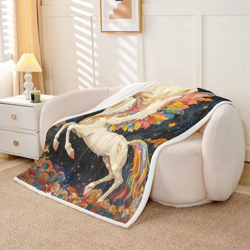 Vista 3 de Manta de unicornio de ensueño, manta de cielo estrellado con plumas de arco iris para niñas, adolescentes y adultos, manta de forro polar exótica